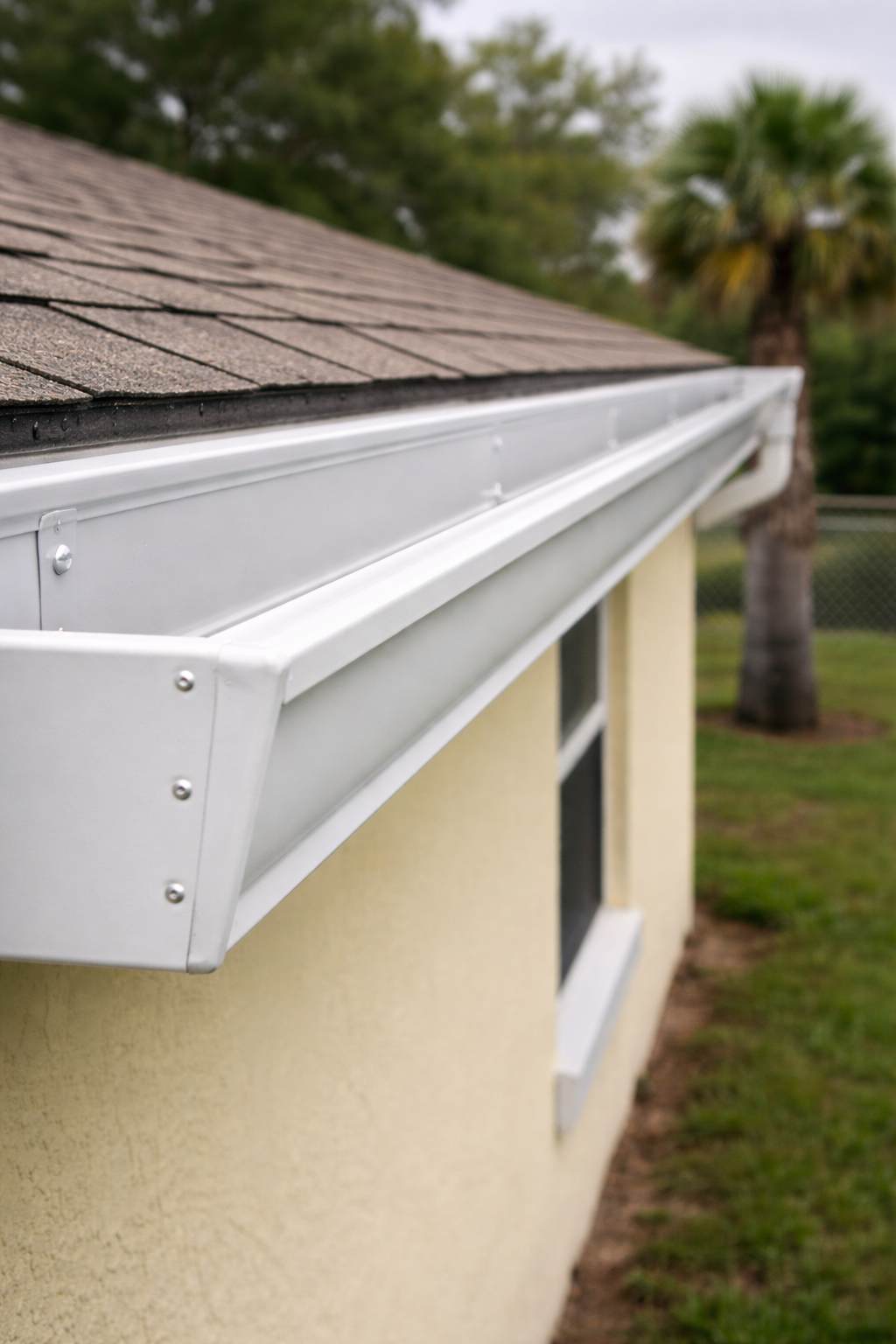 White gutter on yellow house